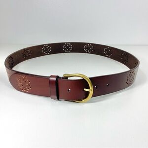 Lucky Brand Los Angeles Blossom Laser Cut Out Cognac Brown Casual Leather Belt L